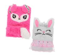 LAPYAPPE 2 pezzi Diario Peluche Morbido per Ragazze Con Copertina Fluffy Coniglio e Volpe Taccuino Portatile Mini per Scrivere e Ricordare Regalo Compleanno Bambine