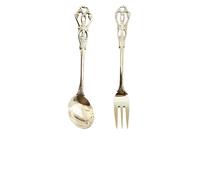 LAPYAPPE Set Posate da Dessert Retrò in Acciaio Inox 2 Pezzi, Cucchiaio Forchetta Inglese Design Traforato Dorato, Stoviglie per Dolci e Bevande, per Casa e Ristorazione