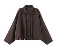 Laquieio 2025 Bomber Da Donna In Finta Pelle Scamosciata Cappotto Pilota Con Risvolto Collar Zip Primaverile Casual Oversize Maniche Lunghe Alla Moda Streetwear Capispalla