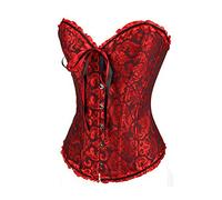 Laquieio Corsetto Bustier da donna con coulisse Overbust Floreale Lace Up Slim Corsetto Bustier Top Corsetto Disossato Vintage Stretto Osso di Plastica Underbust Vita, rosso 1, M