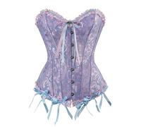 Laquieio Donna Corsetto Bustier con Cordoncino Overbust Floreale con Laccetti, Corsetto Bustier Sottile, Corsetto Disossato Vintage con Costole di Plastica, Sottoseno, Cintura, Viola 2, S