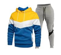 Laquieio Tuta Uomo Completa Felpata Invernale Da Casa Casual Colorata Patchwork Completo 2 Pezzi Set Sportivo Felpa Con Cappuccio E Pantaloni Abbigliamento Sport Jogging Outfit