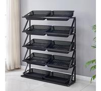 Lar Sto - Scaffale per frutta e vetable a 5 ripiani, per dispensa, negozi, mercati e cucine (nero, 120 x 35 x 150 cm)