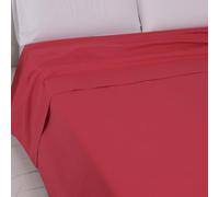 LARA MORADA - Lenzuolo Sopra Una Piazza E Mezza FRANCESE, 100% Cotone, Made In Italy, Tinta Unita, Per Letto 1 Posto e mezzo Francese, 210x290 cm, Rosso
