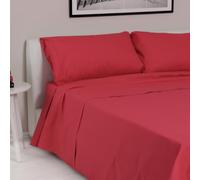 LARA MORADA - Set Completo Lenzuola Una Piazza E Mezza, Misura Francese, 100% Cotone, Made In Italy, Tinta Unita, Per Letto 1 Piazza E Mezza 140x200cm, Rosso
