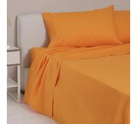 LARA MORADA - Set Completo Lenzuola Una Piazza E Mezza, Misura Francese, 100% Cotone, Made In Italy, Tinta Unita, Per Letto 1 Piazza E Mezza 140x200cm, Arancio