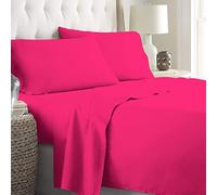LARA MORADA - Set Completo Lenzuola Una Piazza E Mezza, Misura Francese, 100% Cotone, Made In Italy, Tinta Unita, Per Letto 1 Piazza E Mezza 140x200cm, Fuxia