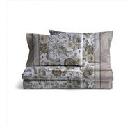 LARA MORADA - Set Completo letto Lenzuola, 100% Cotone, Stampato, Per Letto Una Piazza e Mezza (Una piazza e mezzo, Francisca Beige)