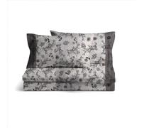 LARA MORADA - Set Completo letto Lenzuola, 100% Cotone, Stampato, Per Letto Una Piazza e Mezza (Una piazza e mezzo, Judit Grigio)