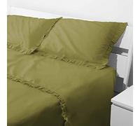 LARA MORADA Set Completo Letto Lenzuola Matrimoniale Made in Italy in Cotone Tinta Unita con Bordo Art Monica 2P Verde