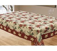 LARA MORADA TOVAGLIA COPRITAVOLO NATALIZIO da TAVOLA Linea Prestige in Tessuto GOBELIN in Cotone con Stampa PIAZZATA ED Inserti in Oro (Stella di Natale, 12 POSTI)