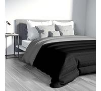 LARA MORADA-Trapunta/Piumone Letto Singolo, 165x250 cm Extra Caldo Tinta Unita, Jacquard Double-Face, 100% Made in Italy, Morbida Microfibra 300 g/mq, Nero/Grigio