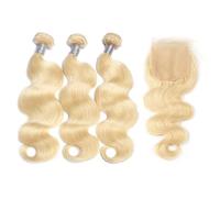 Larafona Capelli di capelli umani, ciocche bionde, 613 # ondulate, 8 A, con chiusura in pizzo