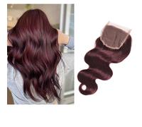 Larafona Capelli veri capelli in pizzo rosso scuro 99J#, capelli rosso vinaccia, 100% Remy Human Hair Pizzo Closure ondulati 50 cm