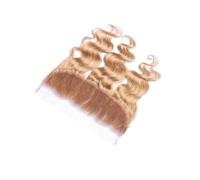 Larafona Capelli veri capelli umani ondulati con pizzo biondo frontale trasparente per capelli umani 27# 100% Remy Hair Closure con Baby Hair 50 cm