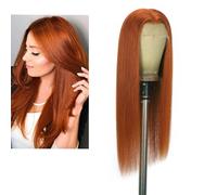 Larafona Capelli veri capelli umani rosso scuro 33 # parrucca corta in pizzo (13 x 4 pollici), capelli umani da donna, 100% Remy trasparente, pizzo pre-plucked, 40 cm