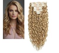 LARAFONA Clip in 9A Extension a clip di capelli naturali, grandi e mosse, Honey Blond, capelli umani vergini Remy, onda naturale con clip 27# 16 pollici/40 cm