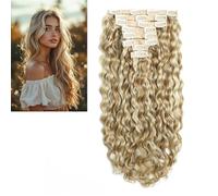 Larafona Extension con clip in capelli veri 9A, grandi ricci, colore marrone balayage, biondo chiaro, capelli vergini Remy Human Hair Extension P8/60# 18inch/45cm