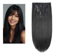 Larafona Extension in capelli brasiliani, 9 A, con clip in capelli veri, 100% vergini, 8 ciocche con clip, colore 1 B, 50 cm