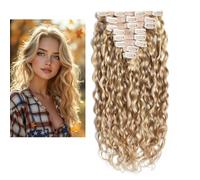 Larafona Extension in capelli veri 9A con clip, 100% vergini Remy Curly Human Hair Blond Highlights P27/613# 18inch/45cm