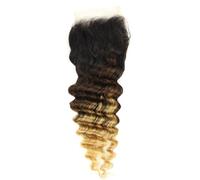 Larafona Hair Estensioni Capelli Umani 100% Veri Lace Closure Remi Ombre Biondo T1B/4/27# Ricci Ombre Blonde 18inch/45cm