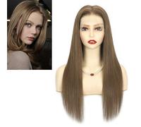 Larafona Parrucca da donna biondo scuro capelli umani a punta piena, liscia 100% Remy Full Lace Wig trasparente pre-plucked 50 cm