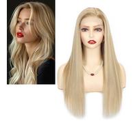 Larafona Parrucca in capelli veri capelli lunghi in pizzo anteriore Wig, biondo highlights marrone, 100% Remy Human Hair preplucked P8/613# lunghezza capelli 50 cm