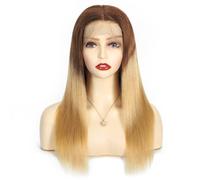 Larafona Parrucca piena del merletto dei capelli umani per le donne Ombre castano medio/biondo dritto 100% capelli veri Remy pre-pizzicati attaccatura dei capelli naturale 50 cm