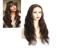 Larafona Parrucca piena in pizzo per capelli umani ondulata marrone medio 4 # onda del corpo 100% capelli veri naturali parrucca trasparente pizzo senza cuciture Pre pizzicato 24 pollici/60 cm