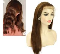 Larafona Parrucche per capelli umani in pizzo HD, capelli castani, 100% Remy Glueless con capelli per bambini, 150% densità 14 pollici/35 cm