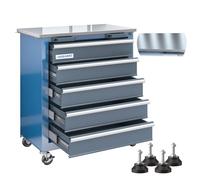 LARBANKE Cassettiera portautensili a 5 cassetti, cassettiera con ruote e pedane, armadietto per attrezzi con sistema di bloccaggio di sicurezza e parte superiore in acciaio inossidabile, combinata con