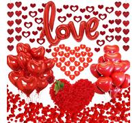 Larber 1181 Pezzi Kit Romantico Decorazioni Palloncini San Valentino,1000 Pezzi Petali di Rosa,50 Candele Rosse,LOVE & 25 Cuore Palloncini per Matrimonio Anniversario Festa Compleanno
