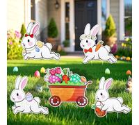 Larber 5pcs Segnali di Cortile Pasquale All'aperto di Easter Bunny Yard Segni del Giardino del Conigliocon Pali per Primavera Pasqua Festa All'aperto Bambini Famiglia Courtyard Lawn Garden Decorazioni