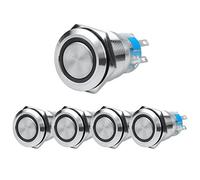 Larcele 19mm Interruttori a pulsante con Indicatore Luce,DIY Autobloccante Interruttore Metallo,Testa Piatta,Impermeabile,5 pezzi JSANKG-07(Luz Rosso)