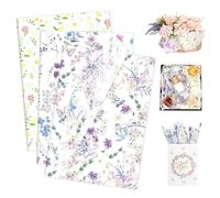 Larcenciel 60 Fogli Carta Velina per Imballaggio, Elegante Carte Floreale per Borsa Regalo, Matte Carta Regalo Viola e Gialla con 3 Motivi Vintage per Compleanno, Matrimonio, Natale, DIY, 50x35CM