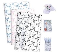 Larcenciel Carta Velina con Motivo a Fiocchi, 60 Fogli di Nera Blu e Rosa Carta Velina per Imballaggio, Confezione Regalo Opaca per Compleanni, Matrimoni, Battesimi, Natale e Artistico, 50x35CM