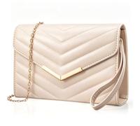 Larcenciel Clutch Nude - Borsa a mano in pelle vegana con cinturino da polso e catena, elegante busta trapuntata, borsa da sera, alla moda, borsa a tracolla per matrimoni, feste, balli, appuntamenti