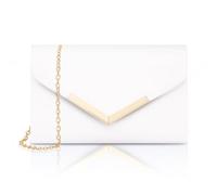 Larcenciel Pochette Bianca, Borsa Bianca Donna a Busta con Catena Rimovibile, Elegante Borse a Mano Clutch Pelle PU, Borsa a Tracolla Minimalista per Matrimoni, Feste, Prom, 21x13x5CM