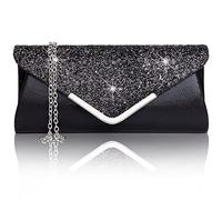 Larcenciel Pochette Donna, Borse da Sera Glitterata con Catena Staccabile, Borsa a Tracolla con Paillettes, Borsa alla Moda, Busta Elegante, borse a Spalla per Ballo di Fine Anno, Festa (Nero)