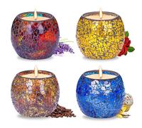 Larcenciel Set Candele Profumate, 4 Cera di Soia per Candele Profumate Bomboniere a Mosaico in Vetro- Rosa Lavanda Caffè Vaniglia, Candela Profumata da 5,6 oz 120h per Compleanni, Natale, Yoga, Bagni