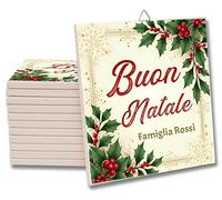 L'Arcobaleno di Luci MATTONELLA in ceramica BUON NATALE con Agrifoglio e COGNOME personalizzato quadretto piastrella fuoriporta da appendere