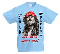 L'Arcobaleno di Luci - T-Shirt Bambino Pirata Jack Sparrow Legends Never Die Le Leggende Non muoiono mai (12-13 Anni, Azzurra)