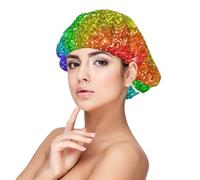 L'arcobaleno sembra con le paillettes,Cuffia da notte elastica in raso per adulti, fascia per capelli in seta regolabile, cuffia da notte elastica per donne