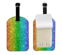L'arcobaleno sembra con le paillettes,Etichette per bagagli in pelle PU, etichette per bagagli resistenti da viaggio, 2 pezzi