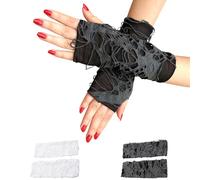 LaresDay 1 paio di guanti per Halloween senza dita con motivo a ragnatela, guanti in pizzo nero con accenti punk per feste di Halloween, accessori in costume e abiti da brivido, Nero , L