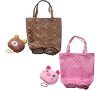 LaresDay Cute cartoon Borsa per la spesa pieghevole, 2 pezzi, in tessuto Oxford, grande borsa per il trasporto lavabile con moschettone, borsa leggera per la spesa per supermercato, magazzino e