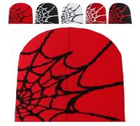 LaresDay Harajuku Y2K Cappellino Spider Web MEA Culpa Print Berretto in cotone unisex per street fashion, rosso + nero., S/L