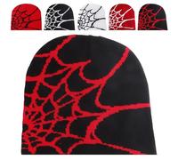 LaresDay Harajuku Y2K Cappellino Spider Web MEA Culpa Print Berretto in cotone unisex per street fashion, nero + rosso, S/L