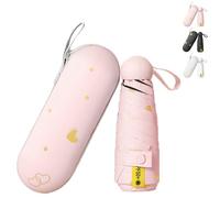 LaresDay Ombrello a forma di cuore - Mini ombrello compatto con custodia, leggero e portatile per uomo e donna (piccolo, carino, elegante), Colore: rosa.