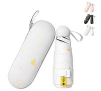 LaresDay Ombrello a forma di cuore - Mini ombrello compatto con custodia, leggero e portatile per uomo e donna (piccolo, carino, elegante), bianco